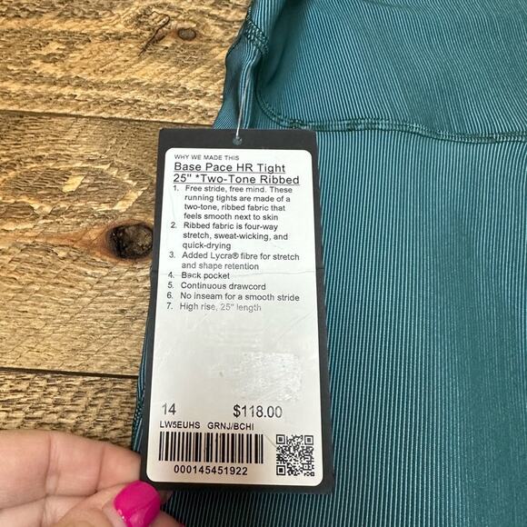 Lululemon Base Pace HR Tight 25" Two-Tone Ribbed Green Jasper/ Blue chill 14 NWT - Picture 10 of 10